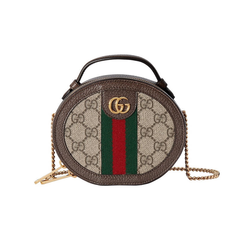 商品Gucci|古驰 Ophidia女士米色/乌木色帆布配皮红绿织带链条单肩斜挎包 ‎,价格¥7705,第2张图片详细描述