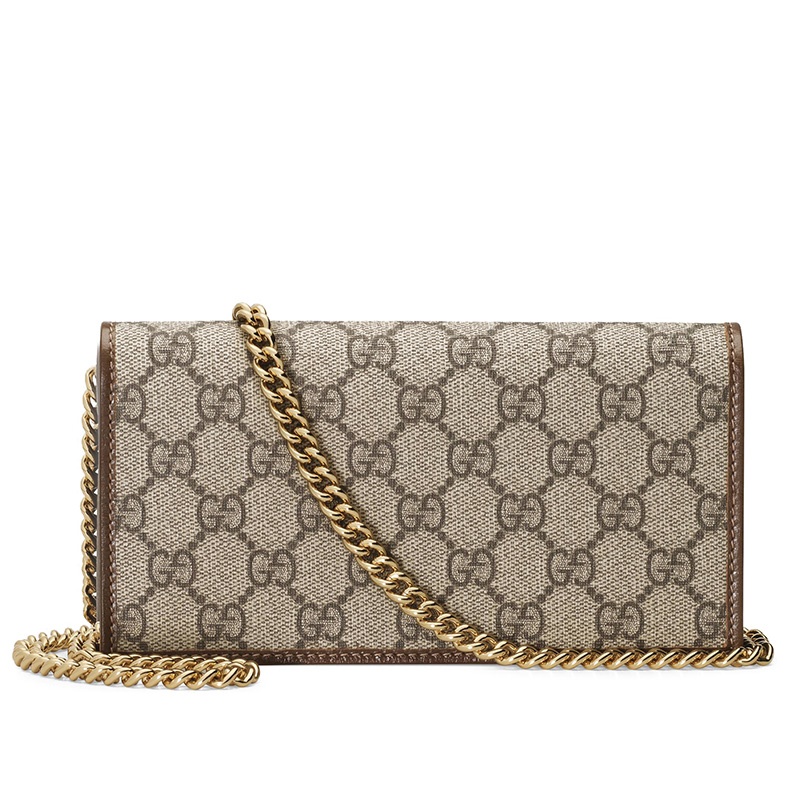 商品Gucci|GUCCI/古驰 1955系列 棕色皮革拼接老花帆布经典马蹄扣翻盖链条钱包单肩包 ,价格¥7247,第7张图片详细描述