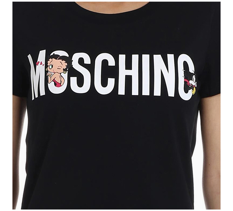 商品Moschino|Moschino 莫斯奇诺 女士黑色纯棉T恤 EA0707-0540-1555,价格¥1061,第10张图片详细描述