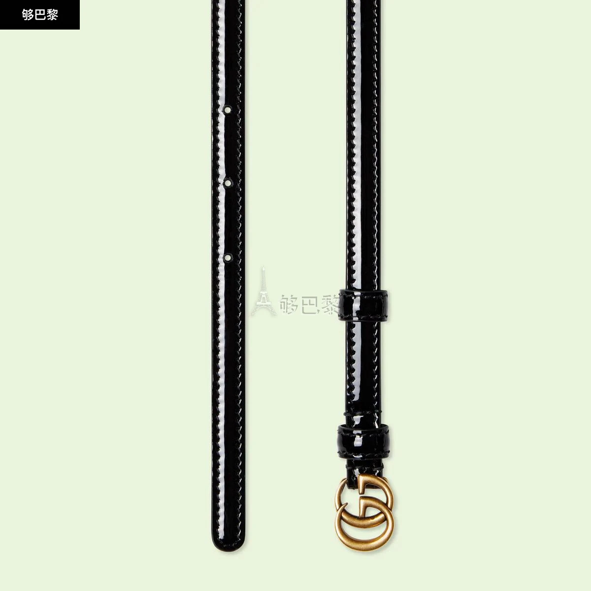 商品Gucci|【预售】 古驰 25春夏 女士 腰带 饰双G漆皮窄版腰带 707327 1J70C 1000 ,价格¥3040,第6张图片详细描述