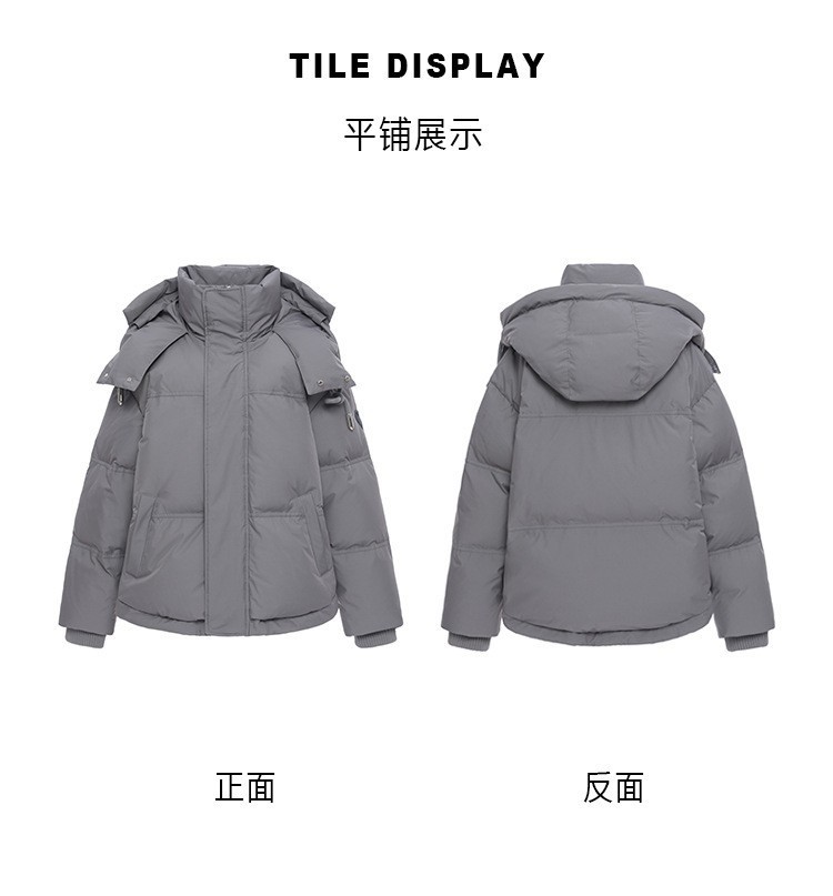 商品[国内直发] GLENVINTEN|格兰云顿新款韩系灰色羽绒服女短款冬季白鸭绒情侣保暖,价格¥578,第5张图片详细描述