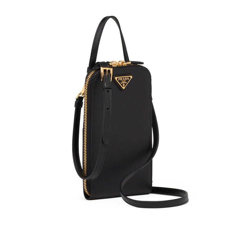 商品Prada|PRADA/普拉达 22新款 女士mini黑色saffiano皮革珐琅徽标配手柄拆卸调节肩带拉链开合单肩斜挎手提包1BP027_NZV_F0002_V_YM1,价格¥10946,第6张图片详细描述