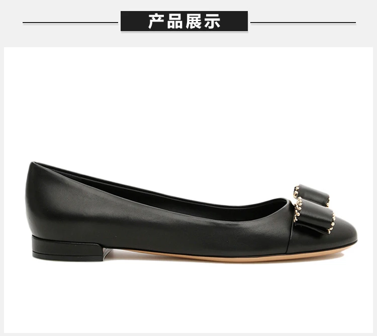 商品Salvatore Ferragamo|Salvatore Ferragamo 菲拉格慕 女士黑色皮革平底船鞋 01-N554-691365,价格¥1412,第5张图片详细描述