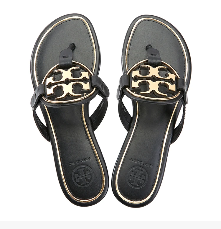 商品Tory Burch|TORY BURCH 汤丽柏琦 女士黑色小牛皮露趾平底拖鞋 47617-013,价格¥487,第8张图片详细描述