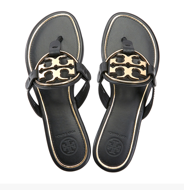 商品Tory Burch|TORY BURCH 汤丽柏琦 女士黑色小牛皮露趾平底拖鞋 47617-013,价格¥474,第10张图片详细描述