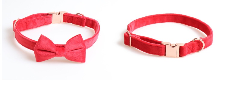 商品[国内直发] GLENVINTEN|丝绒宠物项圈 蝴蝶结狗项圈 玫瑰金全金属,价格¥88,第6张图片详细描述