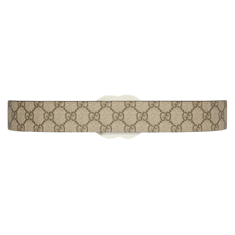 商品Gucci|【现货】古驰男女4cm棕色帆布皮革双G白扣宽版腰带 400593HUH4V9761,价格¥1816,第3张图片详细描述