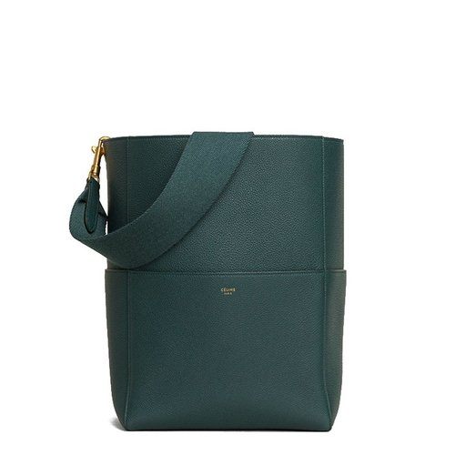 商品Celine|【包税】CELINE/赛琳 经典款Sangle 墨绿色色女士中号小牛皮单肩手提水桶包 189593AH4.38NO,价格¥16283,第5张图片详细描述