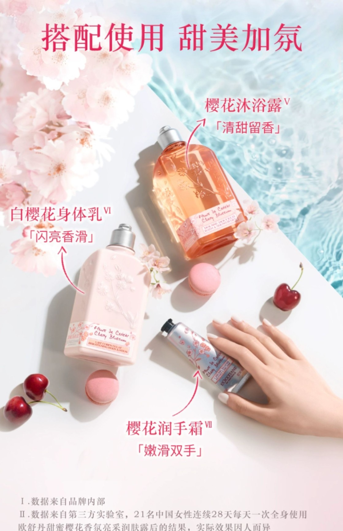 商品L'Occitane|L'OCCITANE 欧舒丹 樱花圣诞3三件套身体乳250ml沐浴露250ml护手霜75ml 闪亮少女肌,价格¥497,第9张图片详细描述