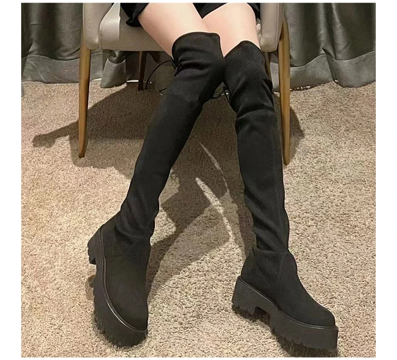 商品Stuart Weitzman|STUART WEITZMAN 黑色女士过膝长靴 LOWLAND-ULTRAL-SUEDE-BLACK,价格¥2578,第7张图片详细描述