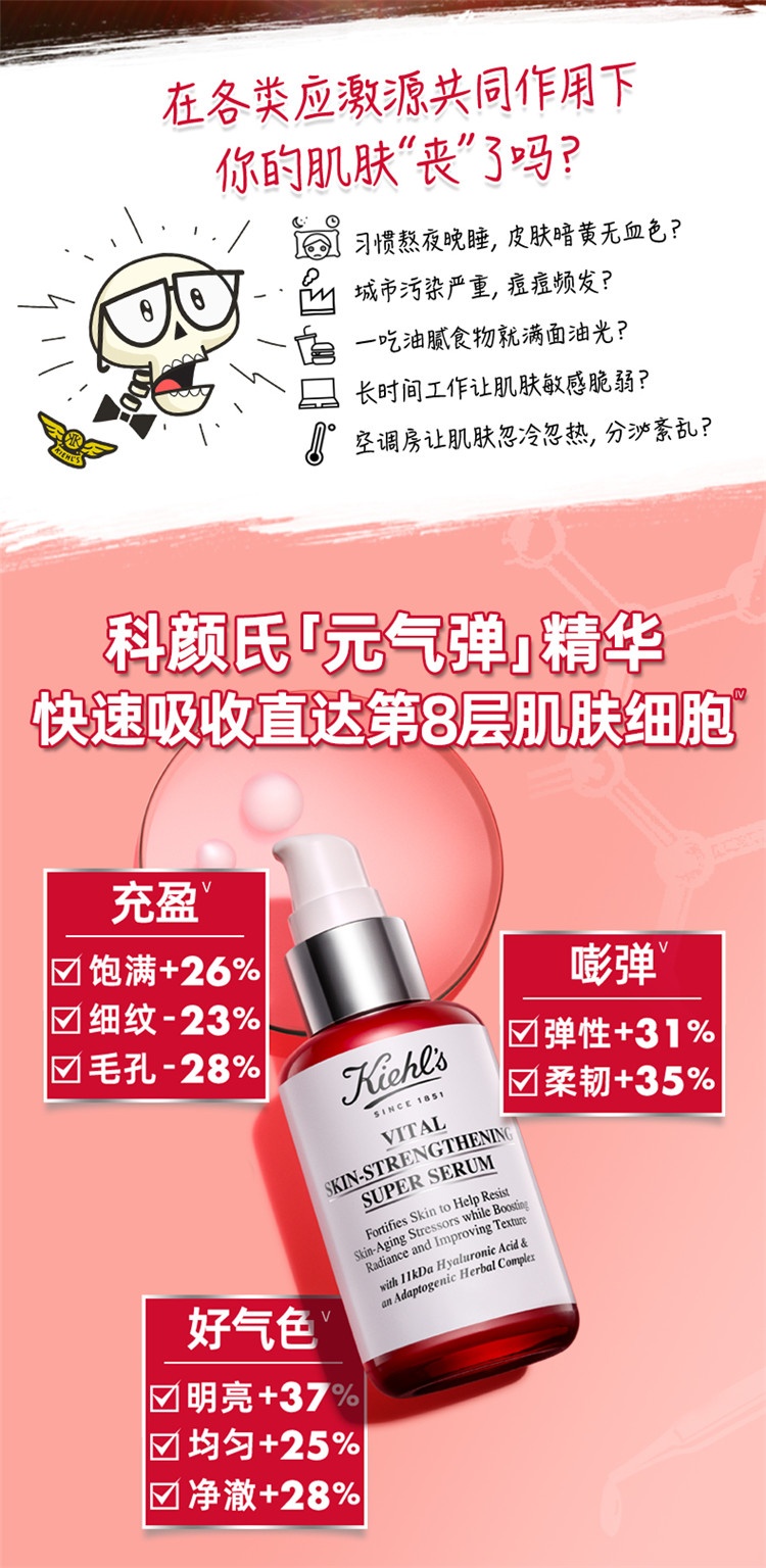 商品Kiehl's|Kiehl's科颜氏 「元气弹精华」抗初老玻尿酸修护精华液 30ml,价格¥392,第3张图片详细描述