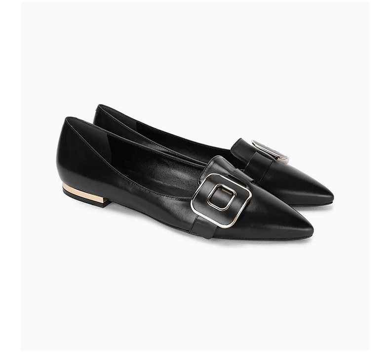 商品Roger Vivier|ROGER VIVIER 女士黑色牛皮尖头卡扣细节平底鞋  RVW46122560-BSS-B999,价格¥2534,第4张图片详细描述