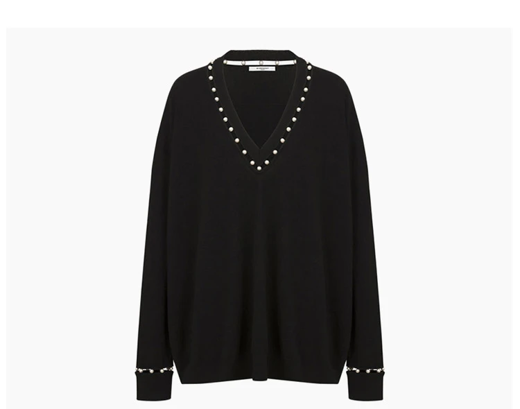 商品[国内直发] Givenchy|Givenchy 纪梵希 黑色羊毛丝羊绒V领女��士长袖上衣 17X7845502-001,价格¥4919,第6张图片详细描述