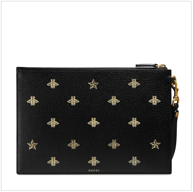 商品[国内直发] Gucci|GUCCI古驰 男士牛黑色蜜蜂星星图案皮革手拿包 495066-DJ2KT-8474,价格¥7382,第4张图片详细描述