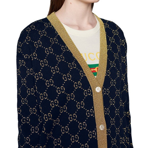 商品Gucci|【包税】GUCCI/古驰新款女士深蓝色GG棉质金银丝线开衫529193X9W834921,价格¥8358,第5张图片详细描述