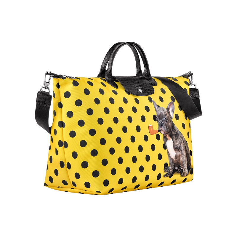 商品Longchamp|珑骧 TOILETPAPER女士小号黄色/云彩图案帆布旅行包（2色可选）,价格¥3473,第3张图片详细描述