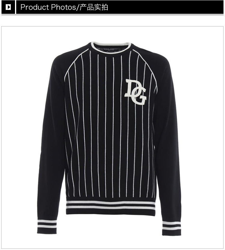 商品Dolce & Gabbana|Dolce&Gabbana 杜嘉班纳 男士黑白条纹羊毛毛衣 GX274Z-JAVEE-S9000,价格¥2993,第6张图片详细描述