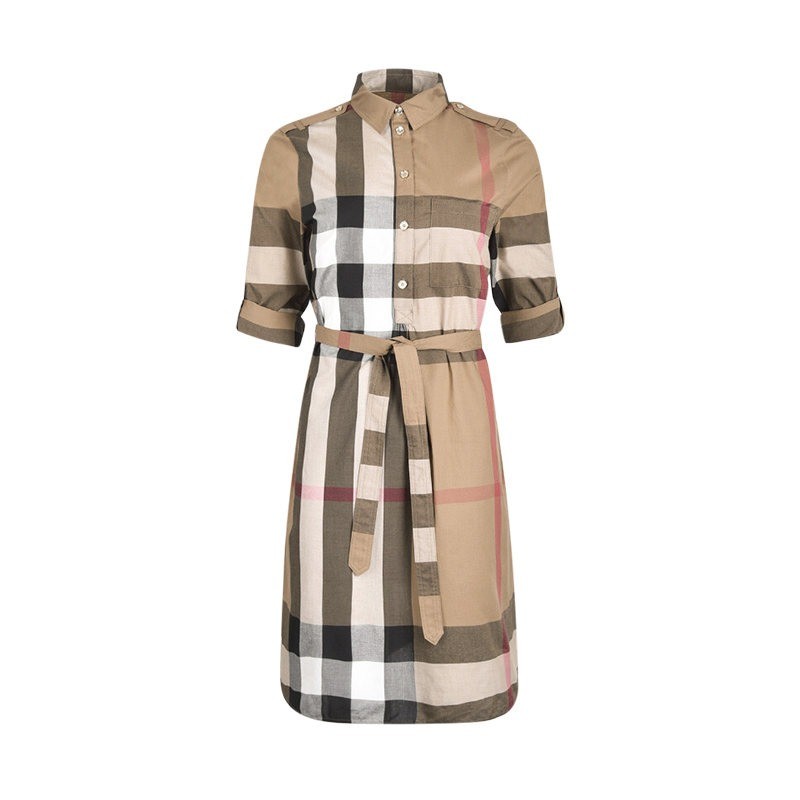 商品Burberry|博柏利 Kelsey系列 女士典藏米色复古格纹连衣裙,价格¥2599,第2张图片详细描述