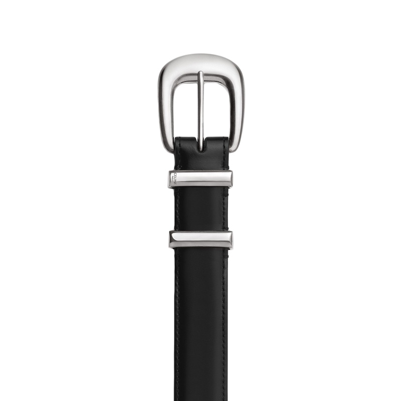 商品Celine|赛琳 23新款 女黑色中号光滑牛皮革银扣腰带2.5cm,价格¥3854,第3张图片详细描述