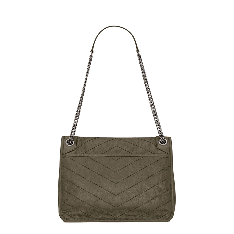 商品Yves Saint Laurent|SAINT LAURENT PARIS/圣罗兰 YSL 22春夏新款NIKI系列 女士中号灰卡其色绗缝复古褶皱牛皮革单肩手提包,价格¥20866,第4张图片详细描述