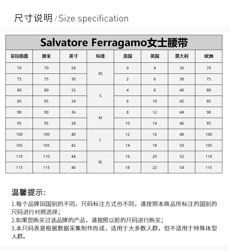 商品Salvatore Ferragamo|Salvatore Ferragamo 菲拉格慕 女士棕色腰带 23-A565-733966【包装随机，部分无包装盒】,价格¥1673,第3张图片详细描述