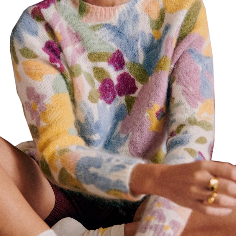 商品SEZANE|22新款 女士彩色花卉图案羊毛混纺长袖圆领马海毛毛衣,价格¥1464,第3张图片详细描述
