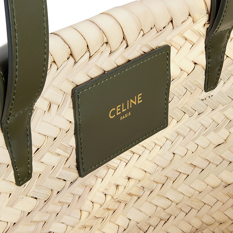 商品Celine|【包税】CELINE/赛琳 CLASSIC TRIOMPHE系列 女士中号原色棕榈叶配卡其色小牛皮细节单肩斜跨手工编织篮子包192622CGG.15KH,价格¥4887,第5张图片详细描述