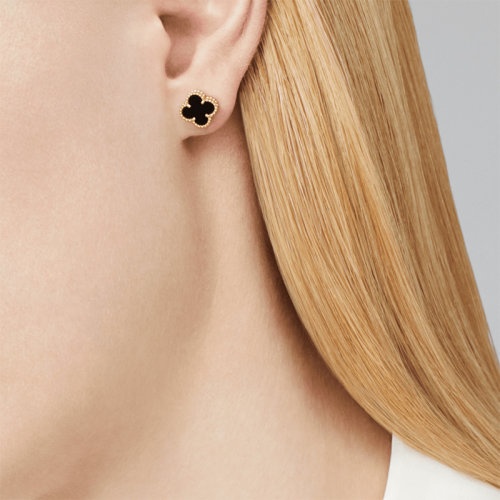 商品Van Cleef & Arpels| Van Cleef & Arpels/梵克雅宝 经典Sweet Alhambra系列 18K金黄金镶嵌黑色玛瑙四叶草耳钉,价格¥20669,第2张图片详细描述