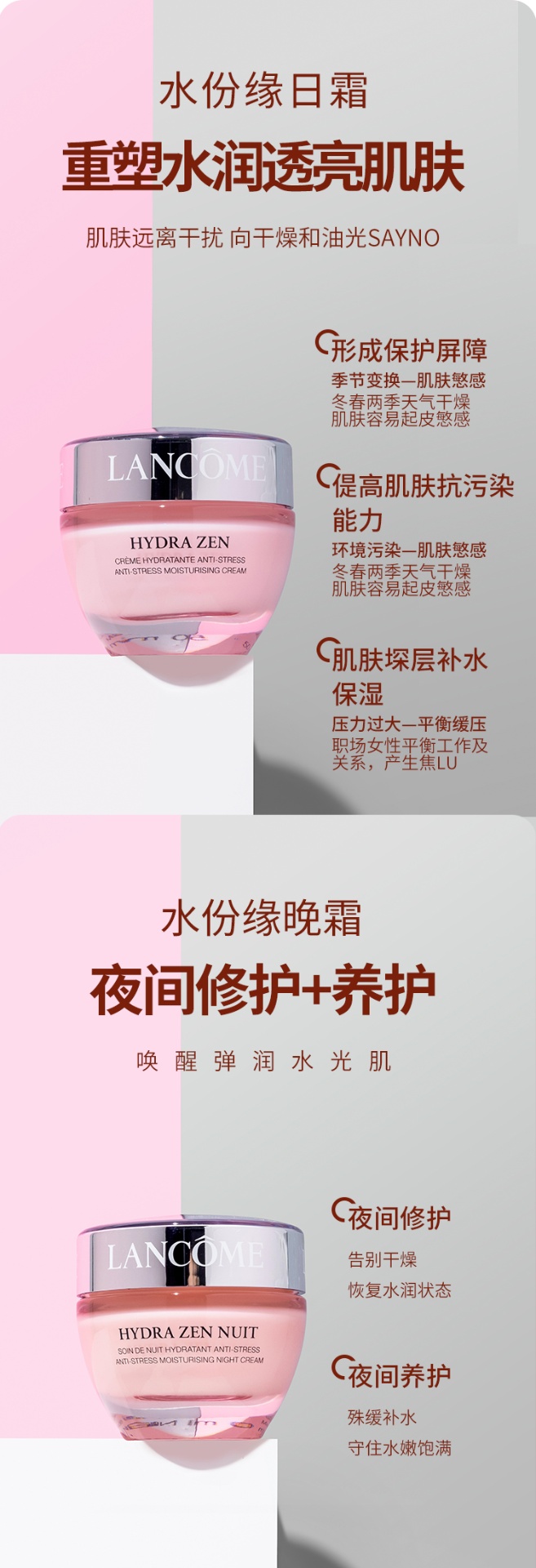 商品Lancôme|兰蔻水份缘舒悦日晚霜套装50ml+50ml	,价格¥772,第3张图片详细描述