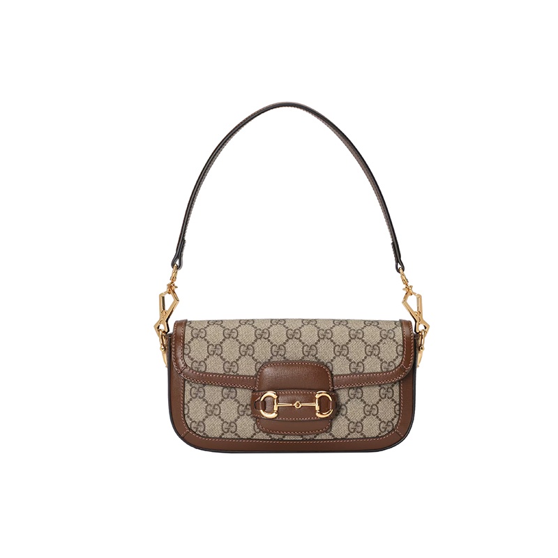商品Gucci|古驰 23新款 1955系列 女士米色乌木色帆布配皮金色马衔扣饰面金属链条斜挎单肩马鞍包,价格¥17444,第3张图片详细描述