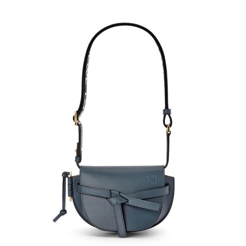 商品Loewe|【包税】LOEWE/罗意威 Gate Dual系列 女士迷你款玛瑙蓝色牛皮革提花织物肩带翻盖开合单肩斜挎包腰包A650N46X13-1809,价格¥14372,第3张图片详细描述