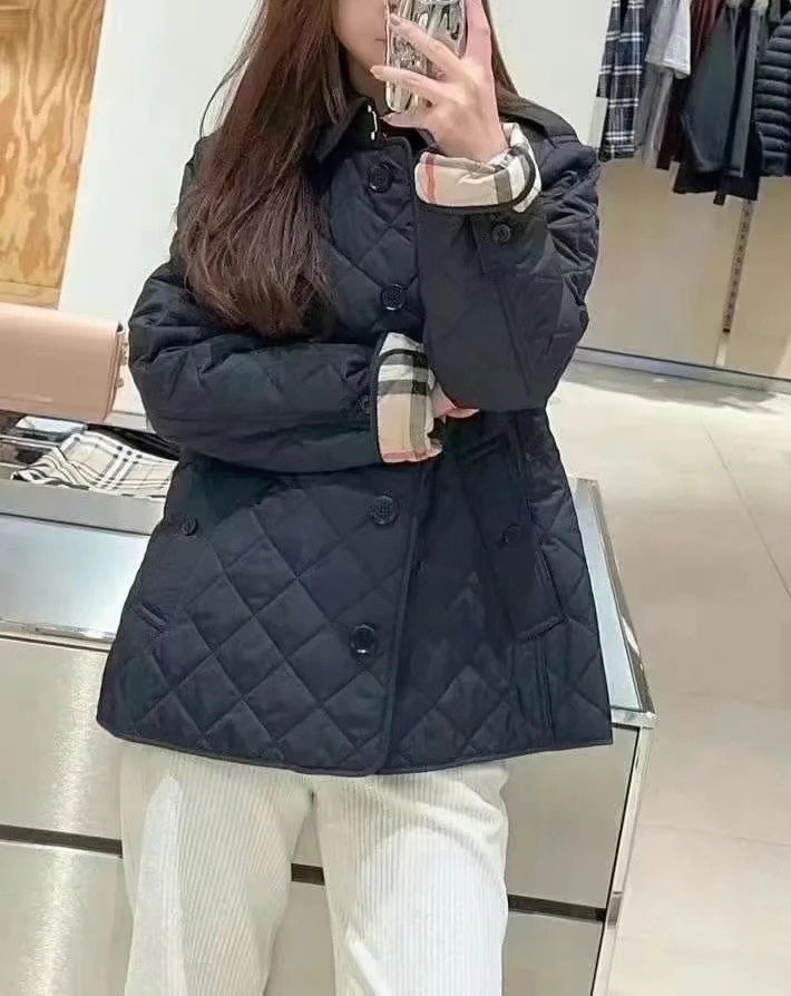 商品Burberry|BURBERRY/博柏利 女士海军蓝色棉质格子提花外套80658741,价格¥3283,第4张图片详细描述