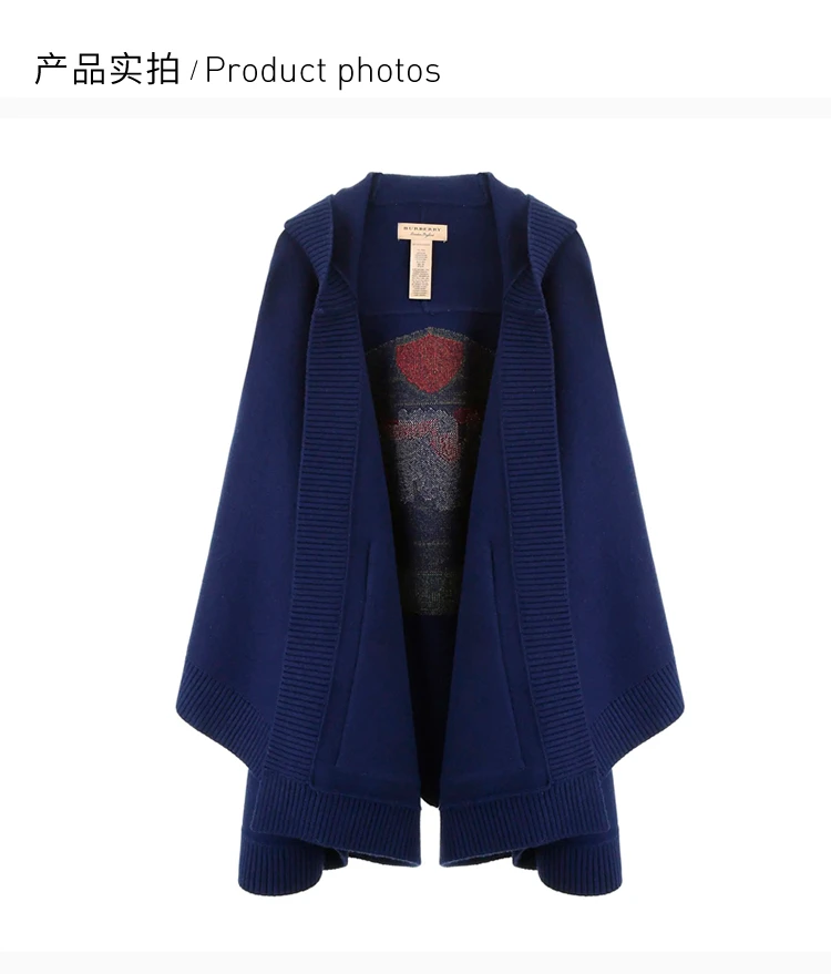 商品[国内直发] Burberry|Burberry 博柏利 蓝色羊毛女士针织斗篷 8007213,价格¥8608,第4张图片详细描述