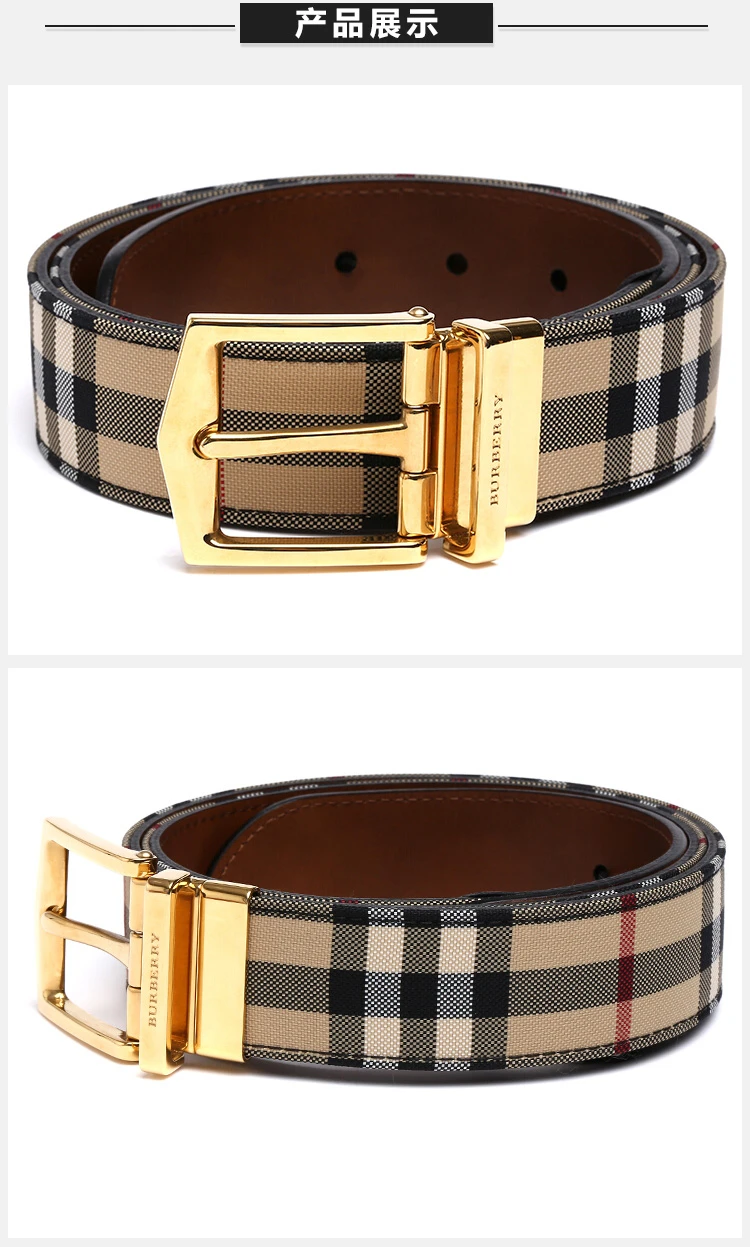 商品Burberry|Burberry 博柏利 男士Horseferry牛皮格纹双面两用商务休闲牛皮腰带皮带 3975776,价格¥2005,第9张图片详细描述