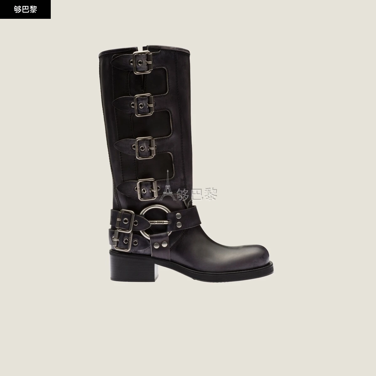 商品Miu Miu|【预售】 缪缪 24秋冬 女士 高筒靴 Bottes en cuir 5W792D_3F33_F0002_F_A050,价格¥17831,第4张图片详细描述