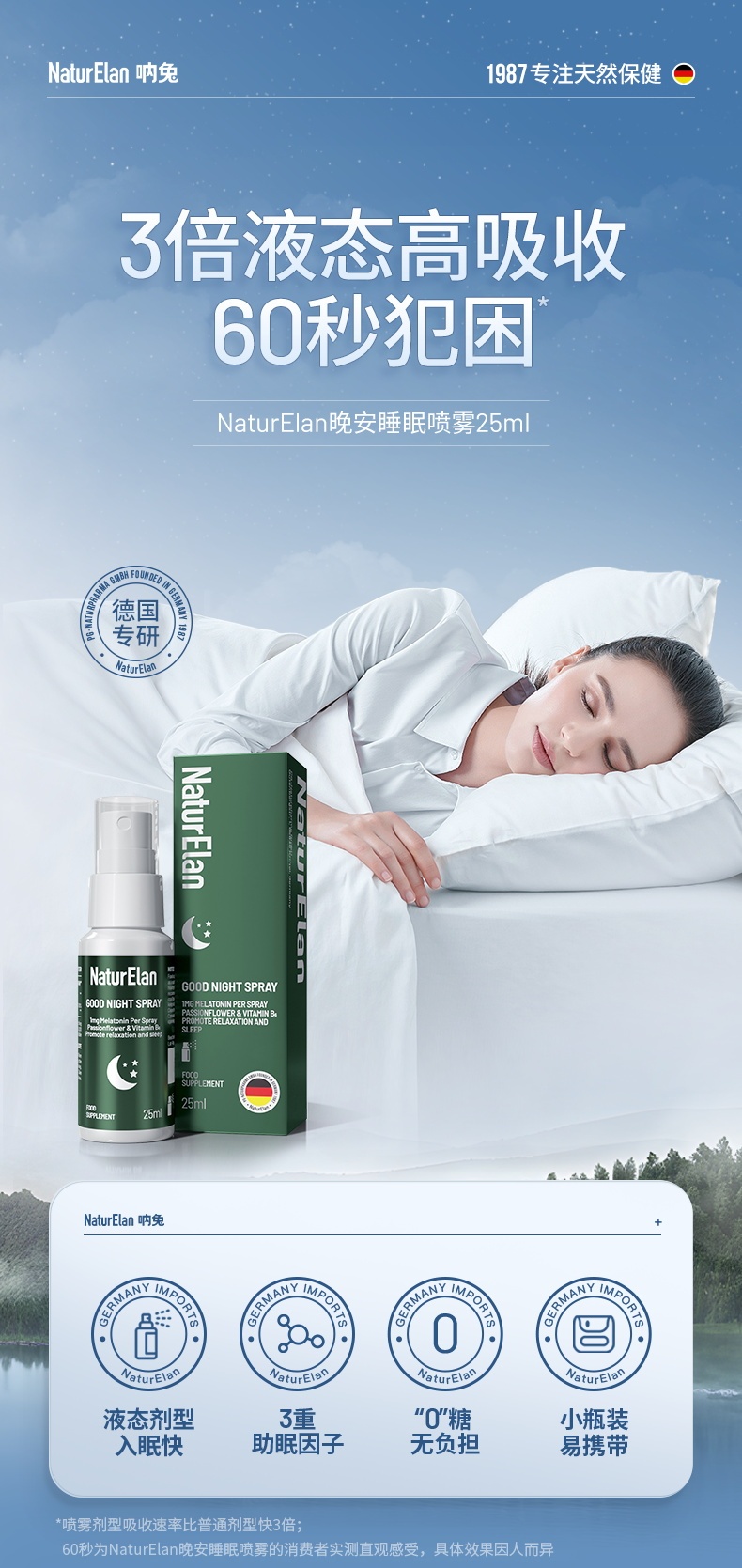 商品NaturElan|德国进口 NaturElan呐兔 褪黑素晚安睡眠口服喷雾 25ml （保税仓发货）,价格¥187,第1张图片详细描述