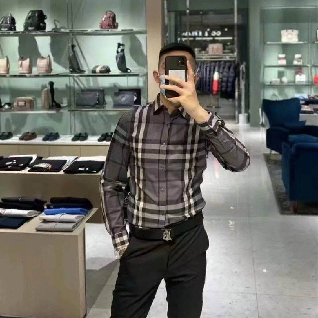 商品Burberry|博柏利 经典款 男士炭灰色弹力棉格纹长袖衬衫39835371,价格¥1404,第6张图片详细描述