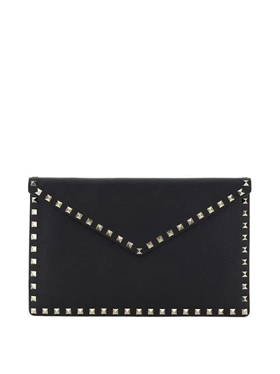 商品Valentino|VALENTINO 女士黑色铆钉装饰手拿包 VW2P0P56-VSH-0NO,价格¥3181,第1张图片详细描述