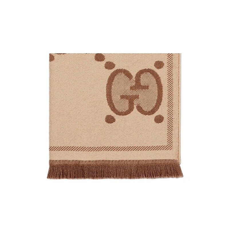 商品Gucci|古驰 经典款 女士棕色GG提花羊毛围巾5815373G2009764,价格¥3218,第2张图片详细描述