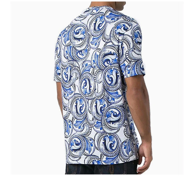 商品Versace|VERSACE 范思哲  男士蓝白色印花圆领短袖T恤  A76113-1173-A74P,价格¥1623,第8张图片详细描述