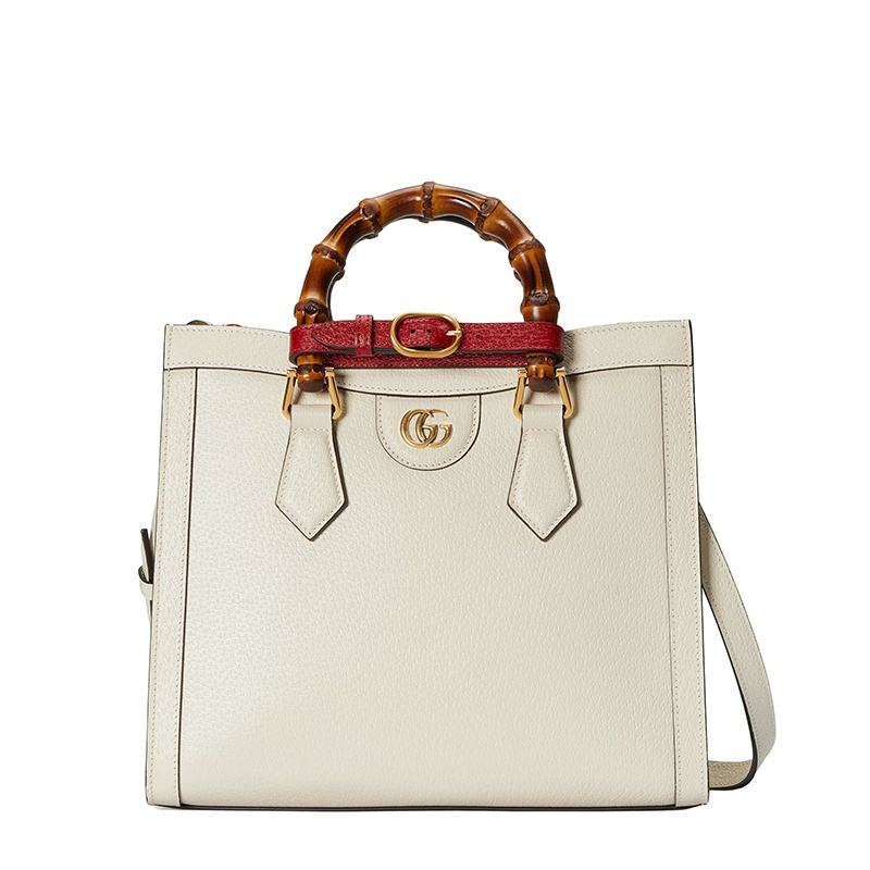 商品Gucci|GUCCI/古驰 22春夏新款Diana系列 女士小号白色皮革红色饰带金扣双竹节提手黄绿肩带单肩手提托特包702721U3ZDT9196,价格¥26021,第7张图片详细描述