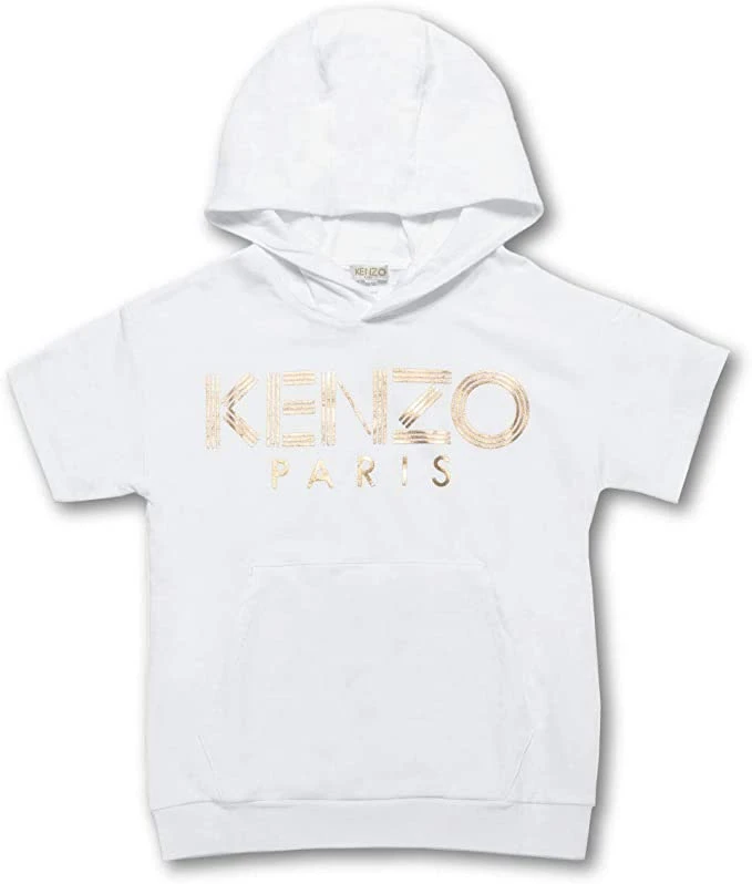 商品Kenzo|KENZO 男童白色棉质金色字母印花连帽短袖T恤 KN15158-01,价格¥547,第1张图片详细描述