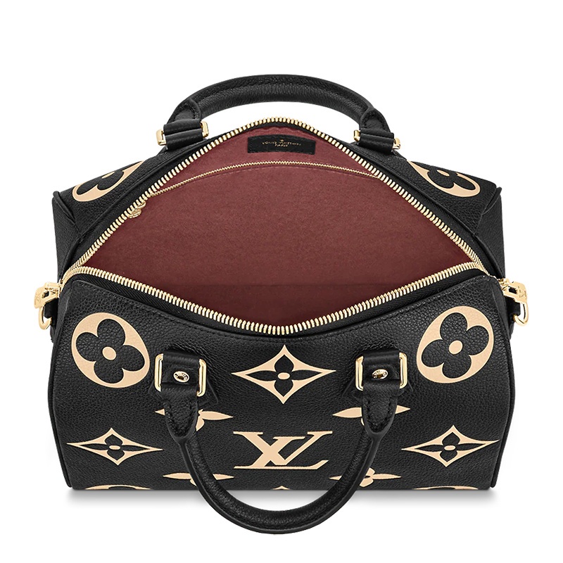 商品Louis Vuitton|预售十天 Louis Vuitton/路易威登 22春夏新款SPEEDY 25系列 女士黑色压纹粒�面牛皮老花压花金扣单肩斜挎手提包M58947,价格¥20531,第5张图片详细描述