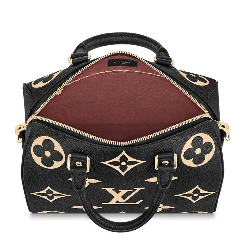 商品Louis Vuitton|预售十天 Louis Vuitton/路易威登 22春夏新款SPEEDY 25系列 女士黑色压纹粒面牛皮老花压花金扣单肩斜挎手提包M58947,价格¥20460,第5张图片详细描述