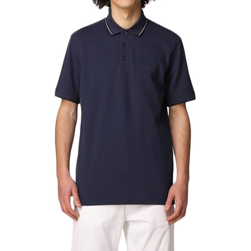 商品Zegna|杰尼亚 男士蓝/灰色棉质衣领条纹设计短袖Polo衫 ,价格¥992,第5张图片详细描述