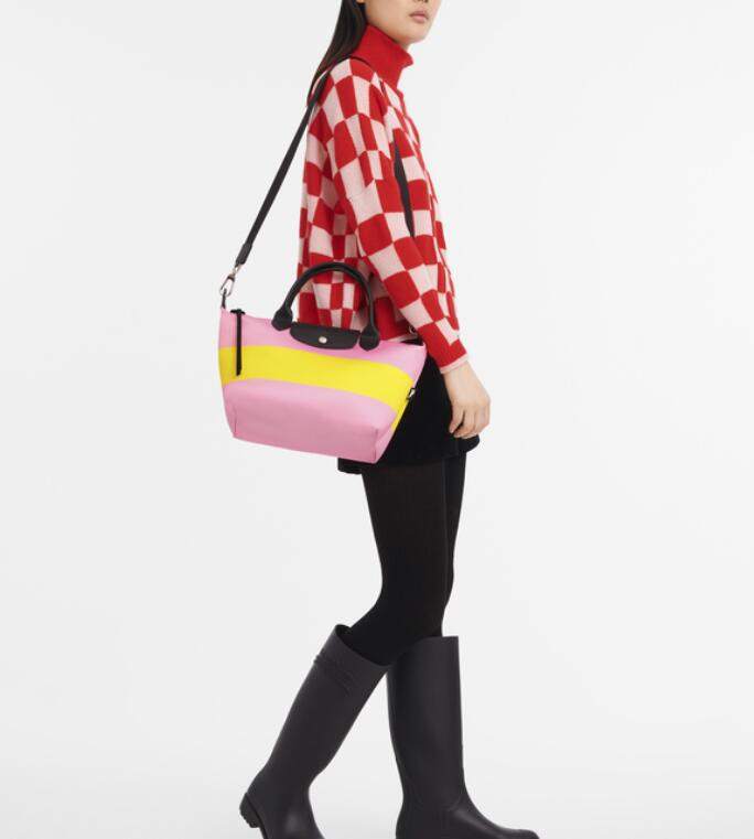 商品[国内直发] Longchamp|珑骧 Le Pliage 拉链开合 帆布 单肩斜挎手提包小号女款粉红色/黄色,价格¥1811,第3张图片详细描述
