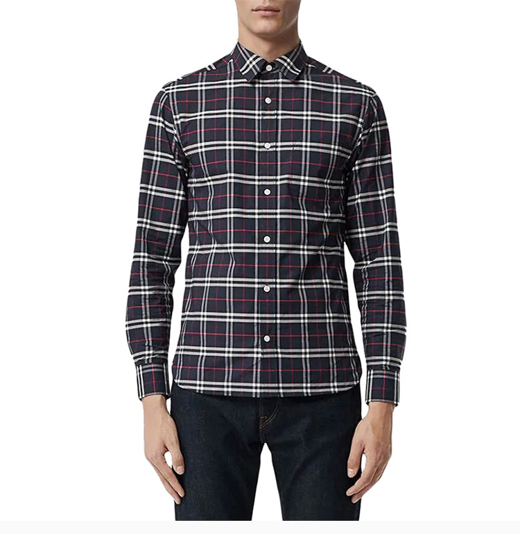 商品Burberry|Burberry 博柏利 男士海军蓝格纹衬衫 8004835,价格¥1342,第11张图片详细描述