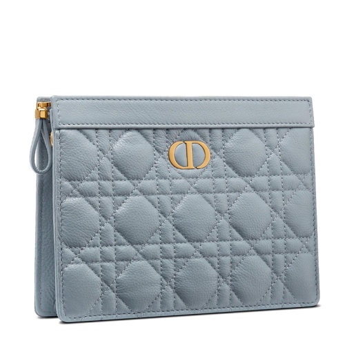 商品Dior|【包税】DIOR/迪奥 DIOR CARO系列 女士云蓝色藤格纹小牛皮金扣配可拆卸金链拉链开合单肩斜挎手拿链条包S5106UWHC_M81B,价格¥13575,第5张图片详细描述