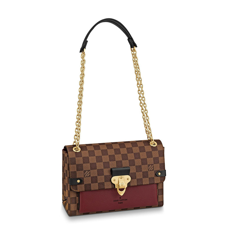 商品Louis Vuitton|预售10天 Louis Vuitton/路易威登 经典款VAVIN系列 女士小号乌木色棋盘格帆布饰黑色酒红色皮革细节金扣金链翻盖开合单肩斜跨链条包N40109,价格¥16965,第2张图片详细描述