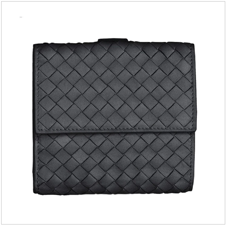商品[国内直发] Bottega Veneta|Bottega Veneta 葆蝶家 黑色小牛皮编织中性短款钱包 163240 V001N 1000,价格¥5600,第3张图片详细描述